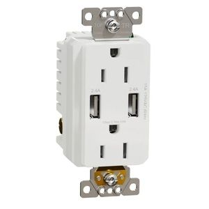 Square D Schneider Electric X Series USB-A/A 125 Volt Duplex 15 Amp Matte White